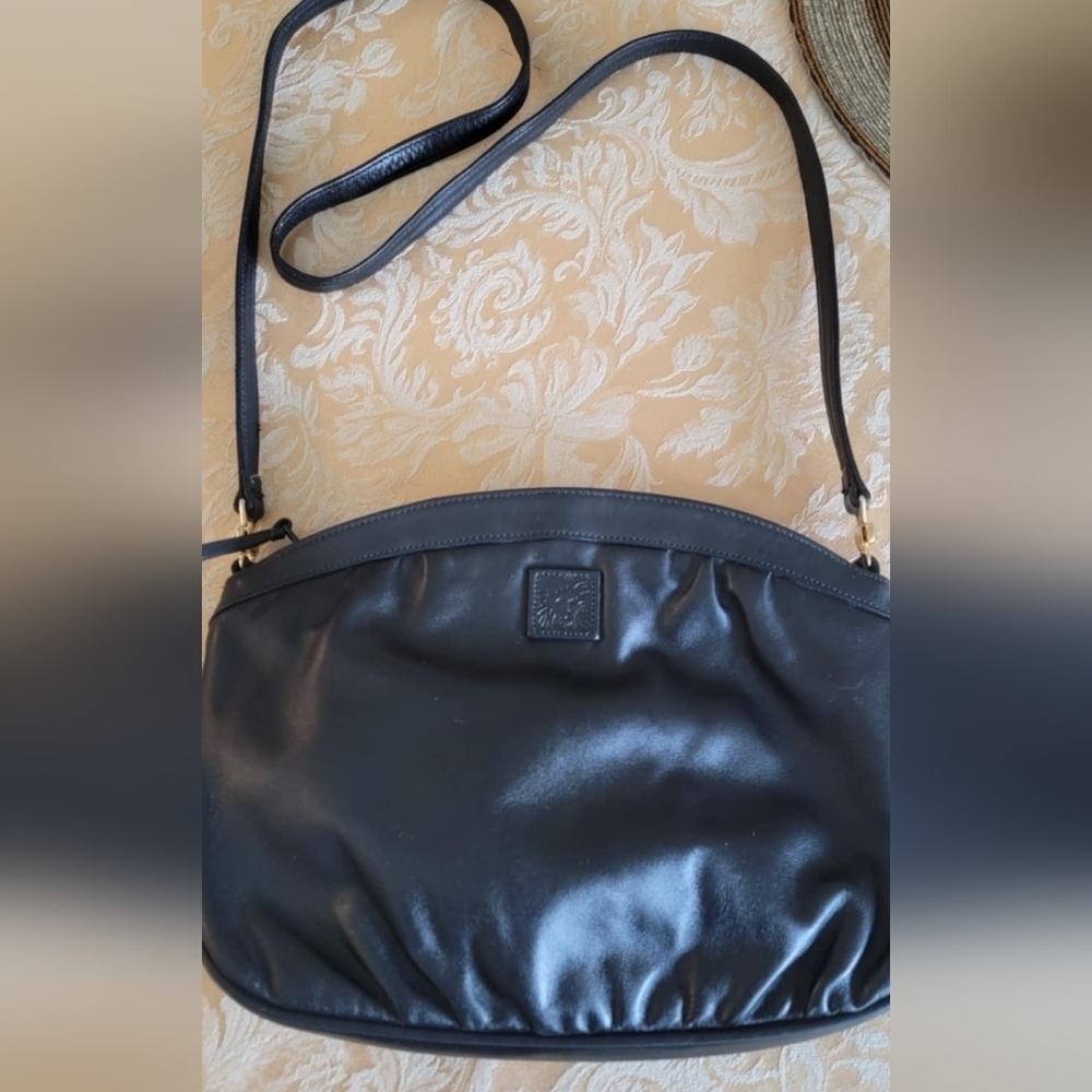 Vintage Anne Klein For Calderon Black Leather Shoulder Bag with Adjustable Strap
